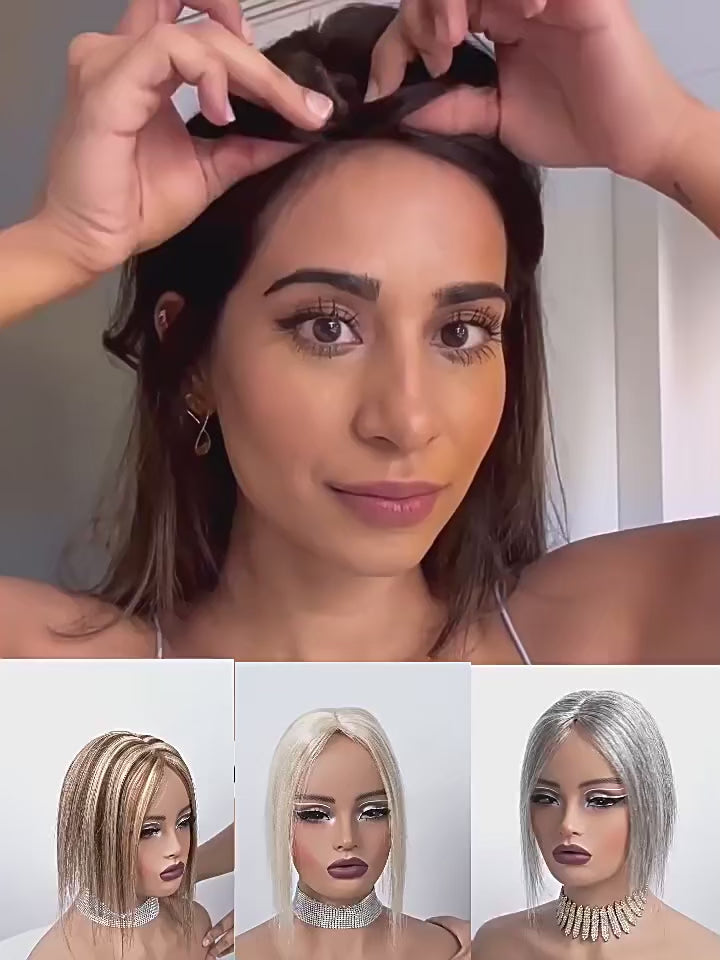 Load video: 360° Human Hair Topper with Bangs – Real Hair Volume Topper for Thinning Hair