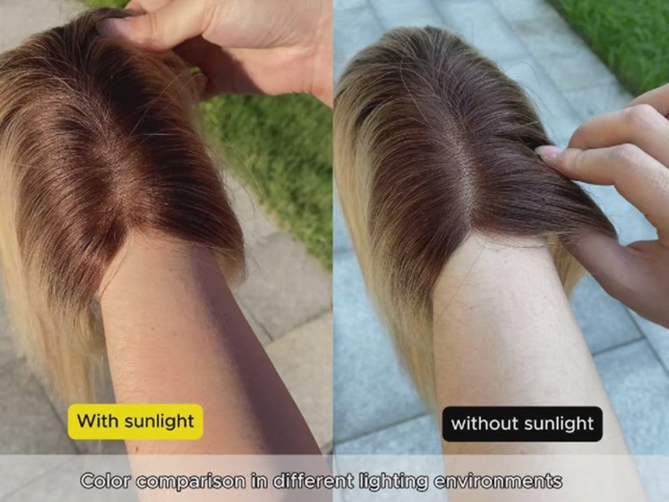 Load video: 12” Human Hair Topper – Swiss Silk Base, No Bangs, 60g Clip-In