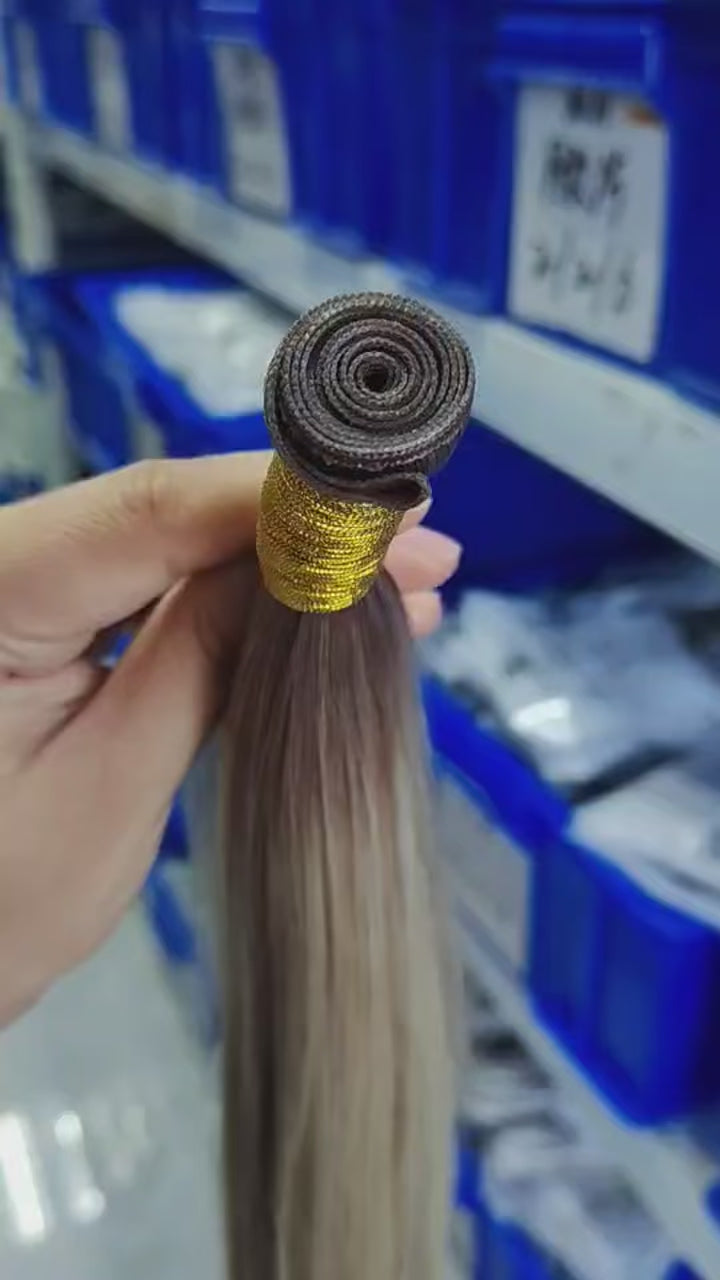 Load video: Genius Weft Human Hair Extensions – Seamless Remy Balayage Weft (Sew-In)