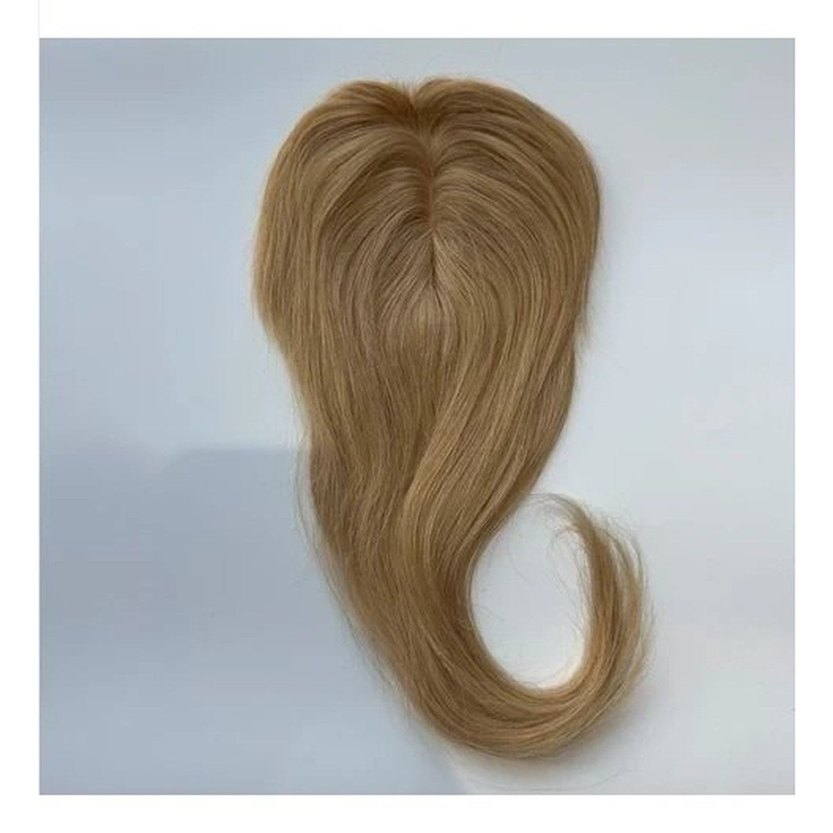 Colour 18 straight human hair topper top-side view; dark base and clips, 12 x 14 cm, 18 inch