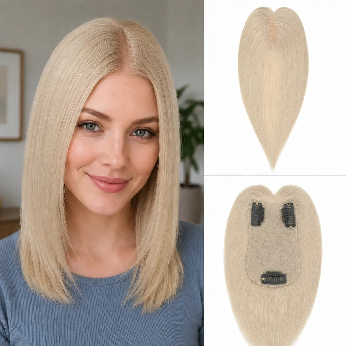 18A light ash blonde Remy human hair topper with 7 x 11 cm base and three clips