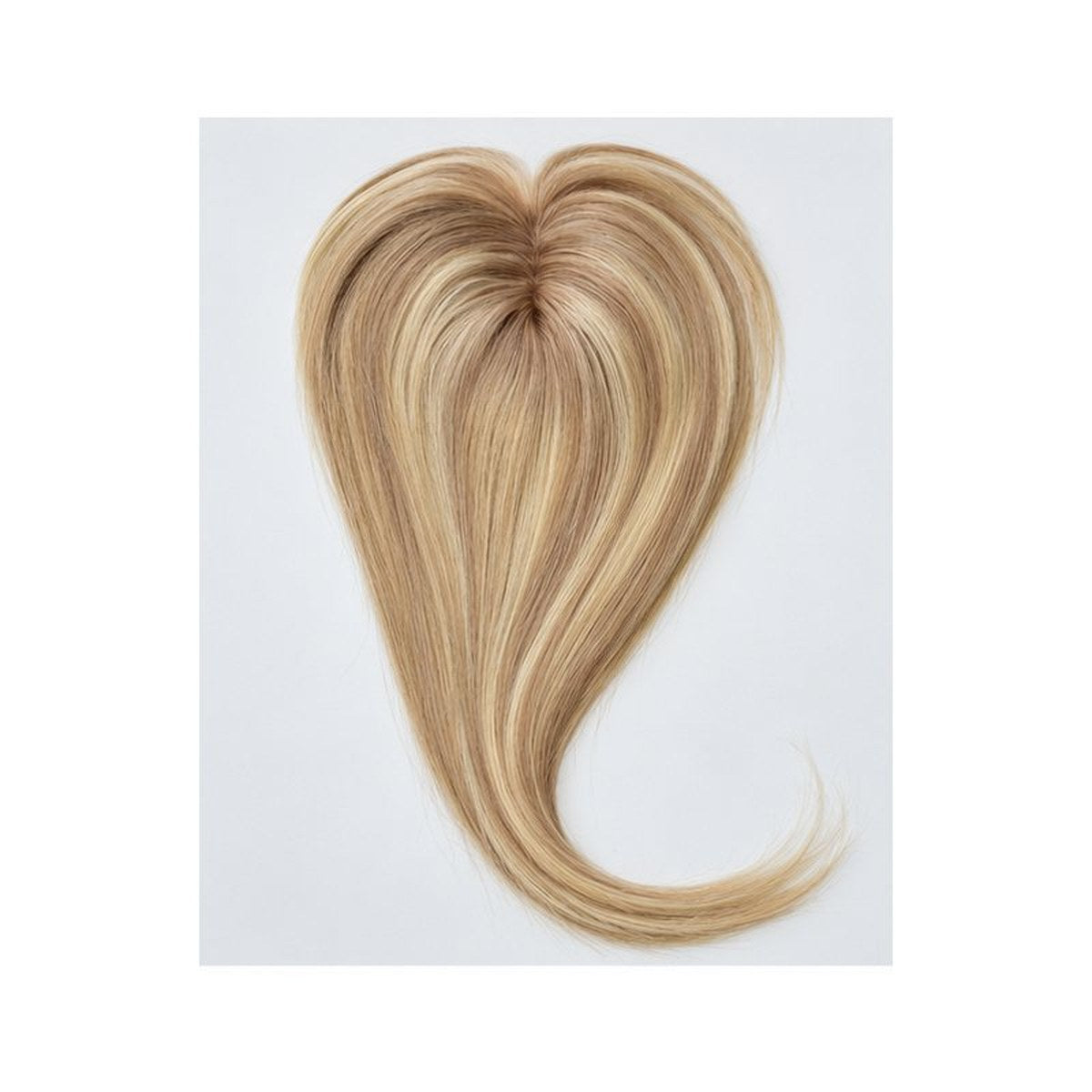 Colour P18-613 straight human hair topper top-side photo; shade-specific base and clips; representative 12 x 14 cm, 18 inch image