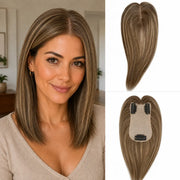 R8-8-22 dimensional brown and blonde Remy human hair topper with 7 x 11 cm base and three clips